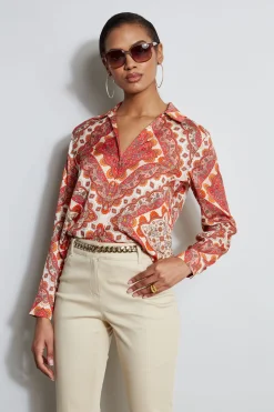 Elie Tahari Tops & Sweaters-Silk Tile Print Button Down Shirt ROYALTILEPRINT