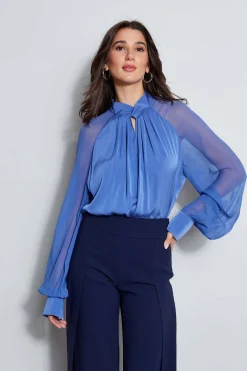 Elie Tahari Tops & Sweaters-Silk Twist Keyhole Shirt PARISBLUE