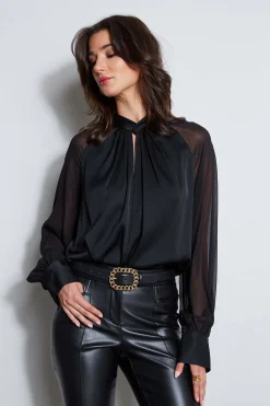 Elie Tahari Tops & Sweaters-Silk Twist Keyhole Shirt Noir