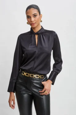 Elie Tahari Tops & Sweaters|Suiting-Silk Twist Neck Shirt BLACK