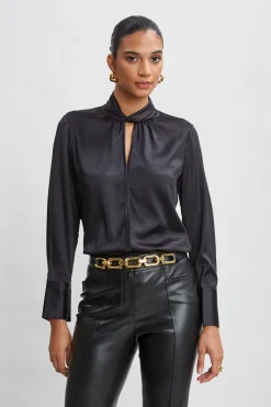 Elie Tahari Tops & Sweaters|Suiting-Silk Twist Neck Shirt BLACK
