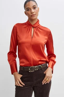 Elie Tahari Tops & Sweaters-Silk Twist Neck Shirt RUSSET