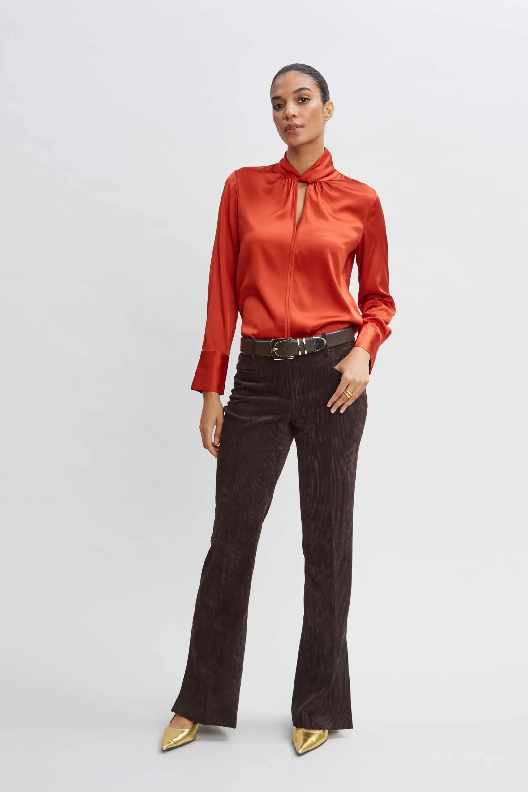 Elie Tahari Tops & Sweaters-Silk Twist Neck Shirt RUSSET