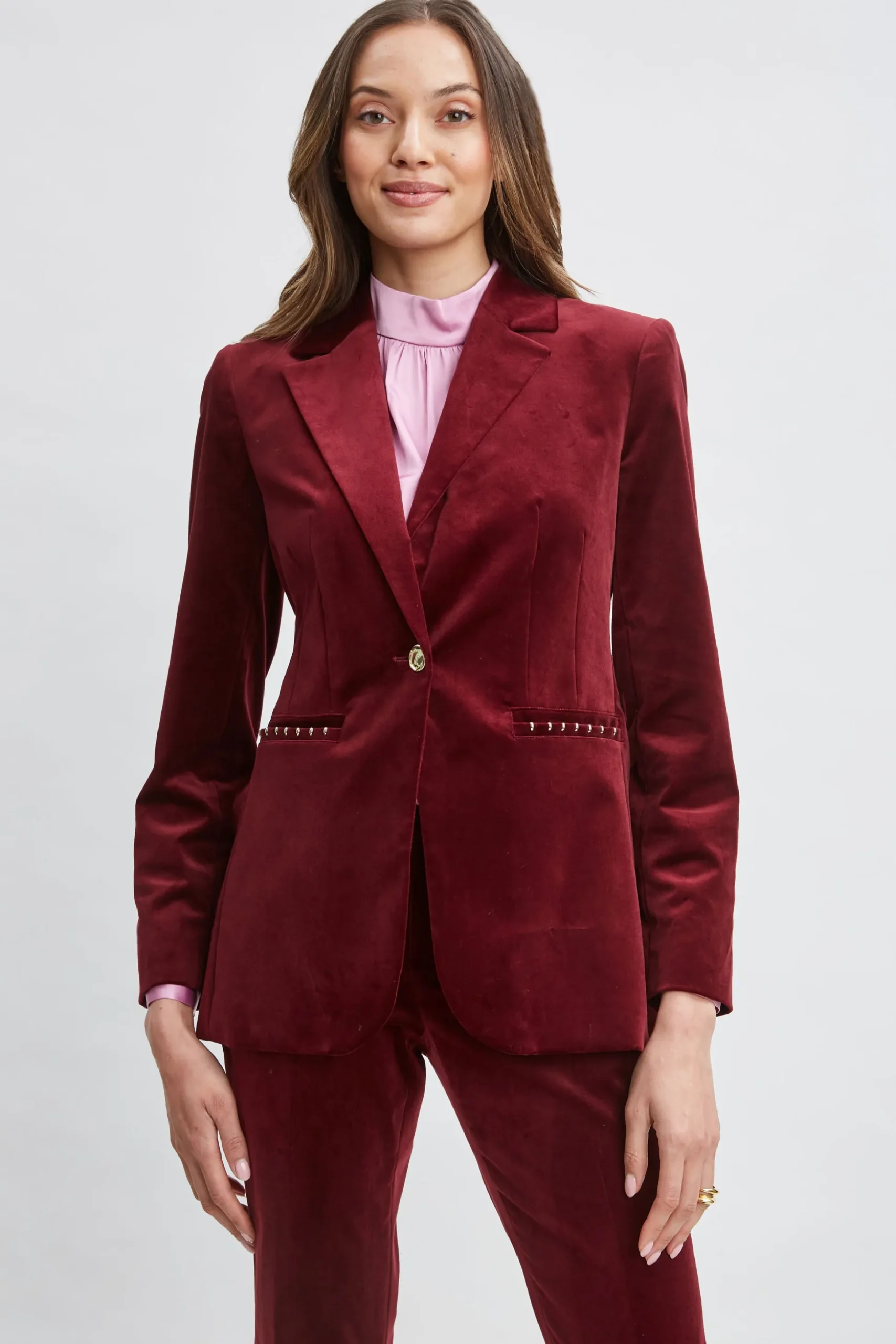 Elie Tahari Jackets & Blazers|Suiting-Single Button Velvet Blazer SANGRIA