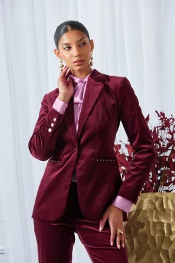 Elie Tahari Jackets & Blazers|Suiting-Single Button Velvet Blazer SANGRIA