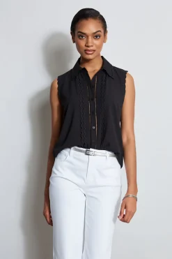 Elie Tahari Tops & Sweaters-Sleeveless Button-Down Shirt NOIR