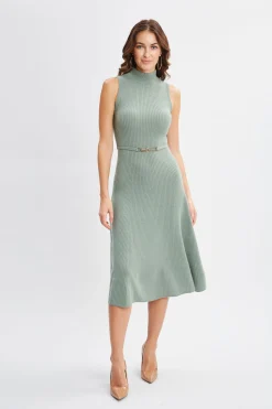 Elie Tahari Dresses & Jumpsuits|Sleeveless Dresses-Sleeveless Cashmere Belted Dress SILVERSPRUCE