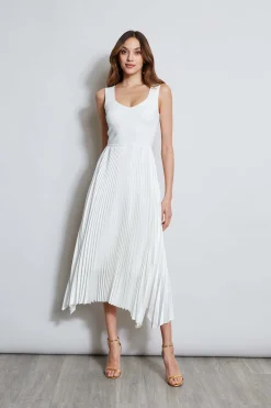 Elie Tahari Dresses & Jumpsuits|Sleeveless Dresses-Sleeveless Contour Pleated Midi Dress SkyWhite