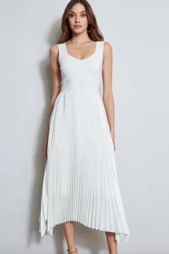 Elie Tahari Dresses & Jumpsuits|Sleeveless Dresses-Sleeveless Contour Pleated Midi Dress SkyWhite