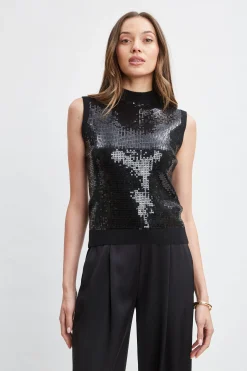 Elie Tahari Tops & Sweaters-Sleeveless Pave Sequin Sweater BLACK