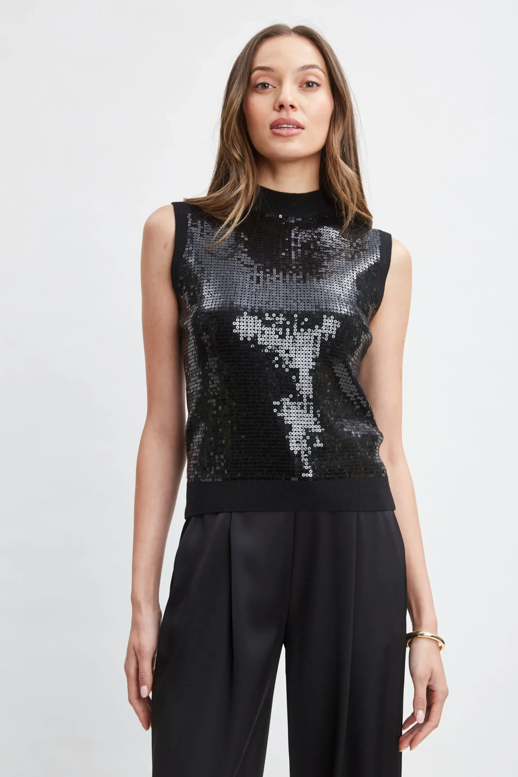 Elie Tahari Tops & Sweaters-Sleeveless Pave Sequin Sweater BLACK