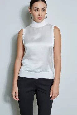 Elie Tahari Tops & Sweaters-Sleeveless Satin Front Sweater SNOW