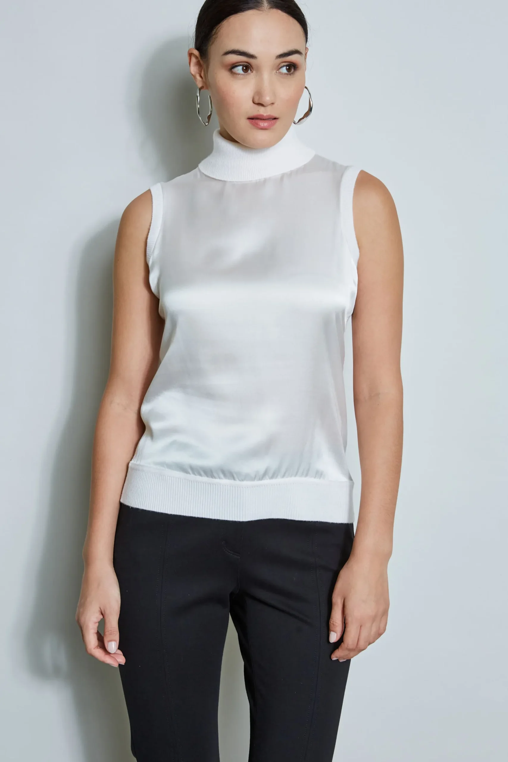 Elie Tahari Tops & Sweaters-Sleeveless Satin Front Sweater SNOW