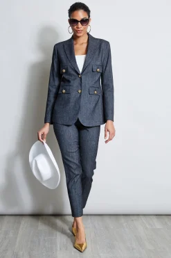 Elie Tahari Bottoms-Slim Linen Pant DENIM