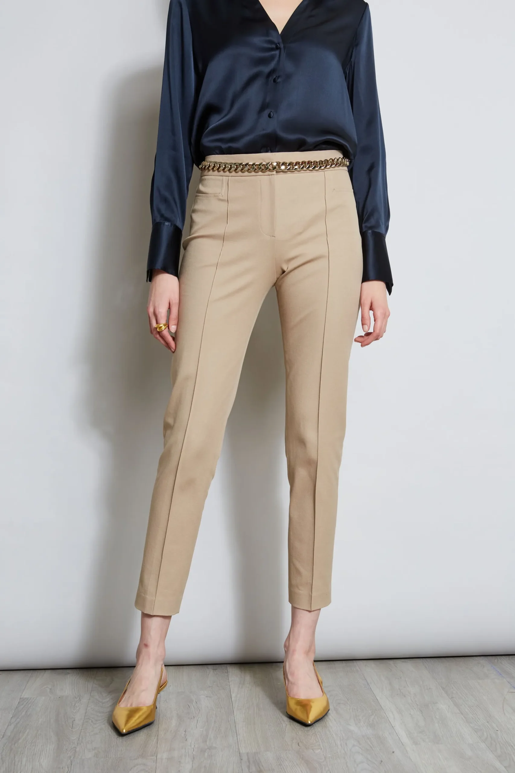 Elie Tahari Bottoms-Slim Pintuck Pant RATTAN