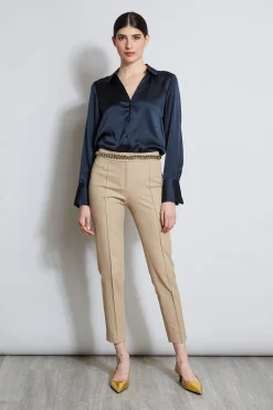 Elie Tahari Bottoms-Slim Pintuck Pant RATTAN