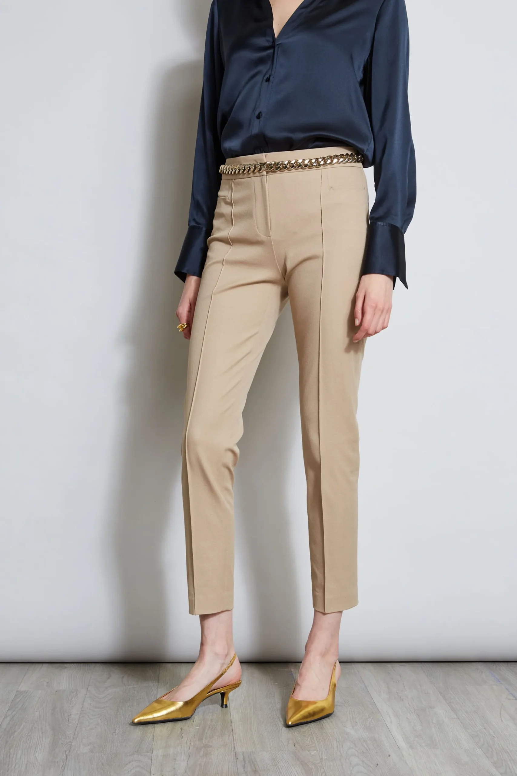 Elie Tahari Bottoms-Slim Pintuck Pant RATTAN