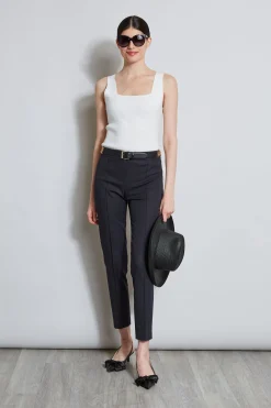 Elie Tahari Bottoms-Slim Pintuck Pant BLACK