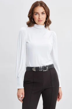 Elie Tahari Tops & Sweaters-Smocked Turtleneck Knit WHITE