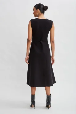 Elie Tahari Dresses & Jumpsuits|Sleeveless Dresses-Square Neck Belted Sweater Dress Noir