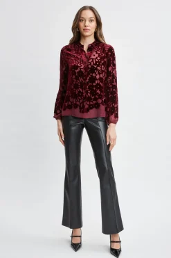 Elie Tahari Tops & Sweaters-Stencil Burnout Velvet Shirt BORDEAUX
