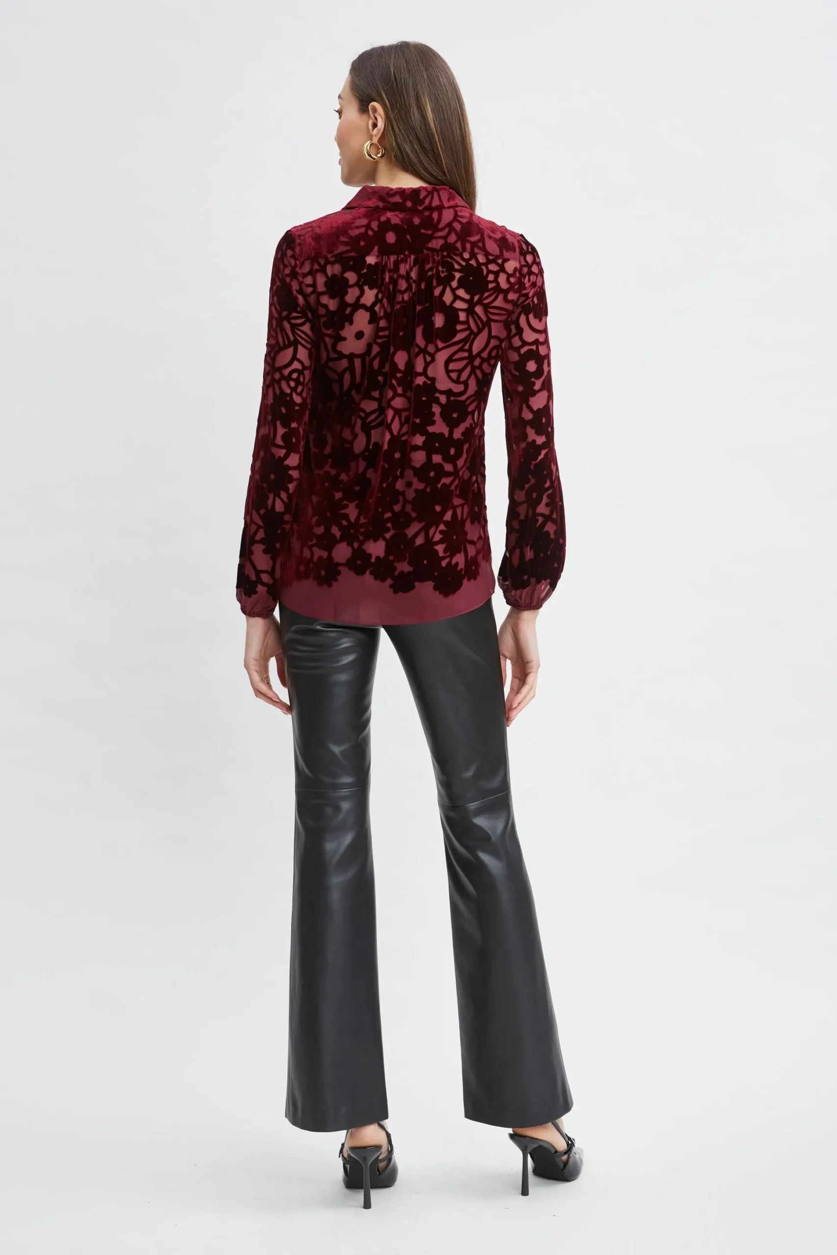 Elie Tahari Tops & Sweaters-Stencil Burnout Velvet Shirt BORDEAUX