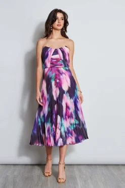 Elie Tahari Dresses & Jumpsuits|Sleeveless Dresses-Strapless Pleated Print Midi Dress MULTI