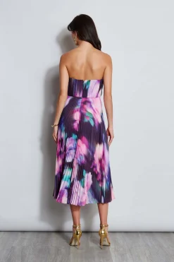Elie Tahari Dresses & Jumpsuits|Sleeveless Dresses-Strapless Pleated Print Midi Dress MULTI
