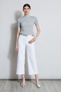Elie Tahari Bottoms-Stretch Denim Wide Leg Pant WHITE