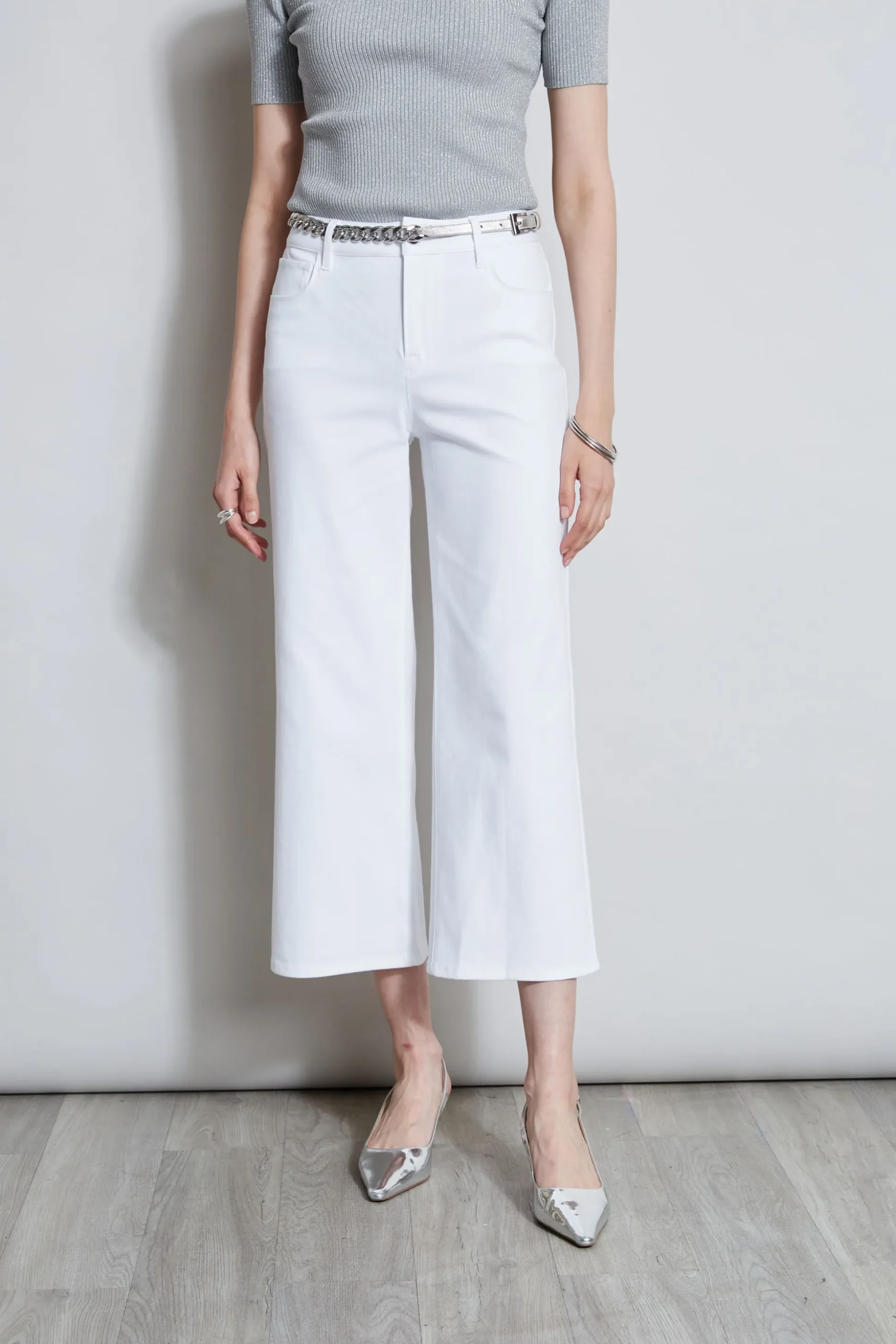 Elie Tahari Bottoms-Stretch Denim Wide Leg Pant WHITE