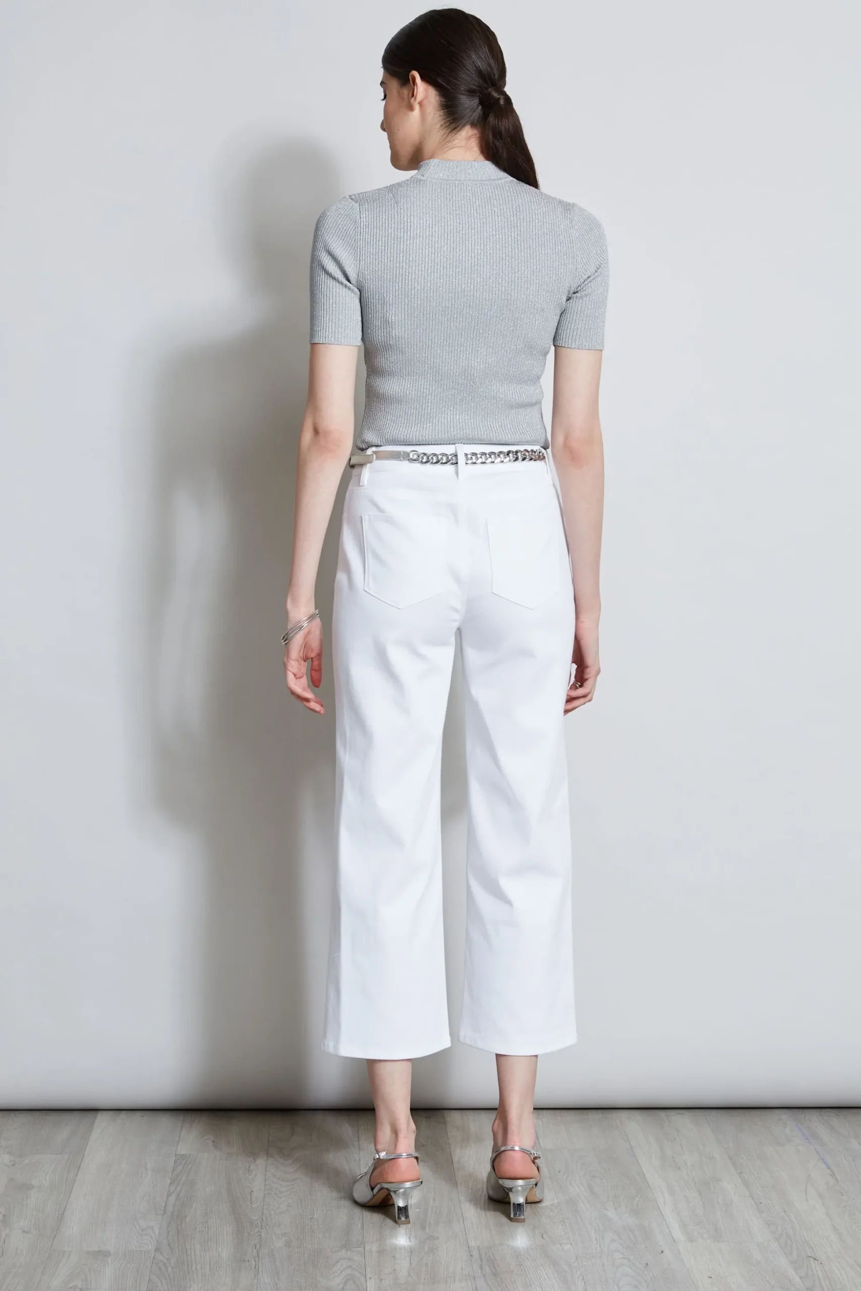Elie Tahari Bottoms-Stretch Denim Wide Leg Pant WHITE