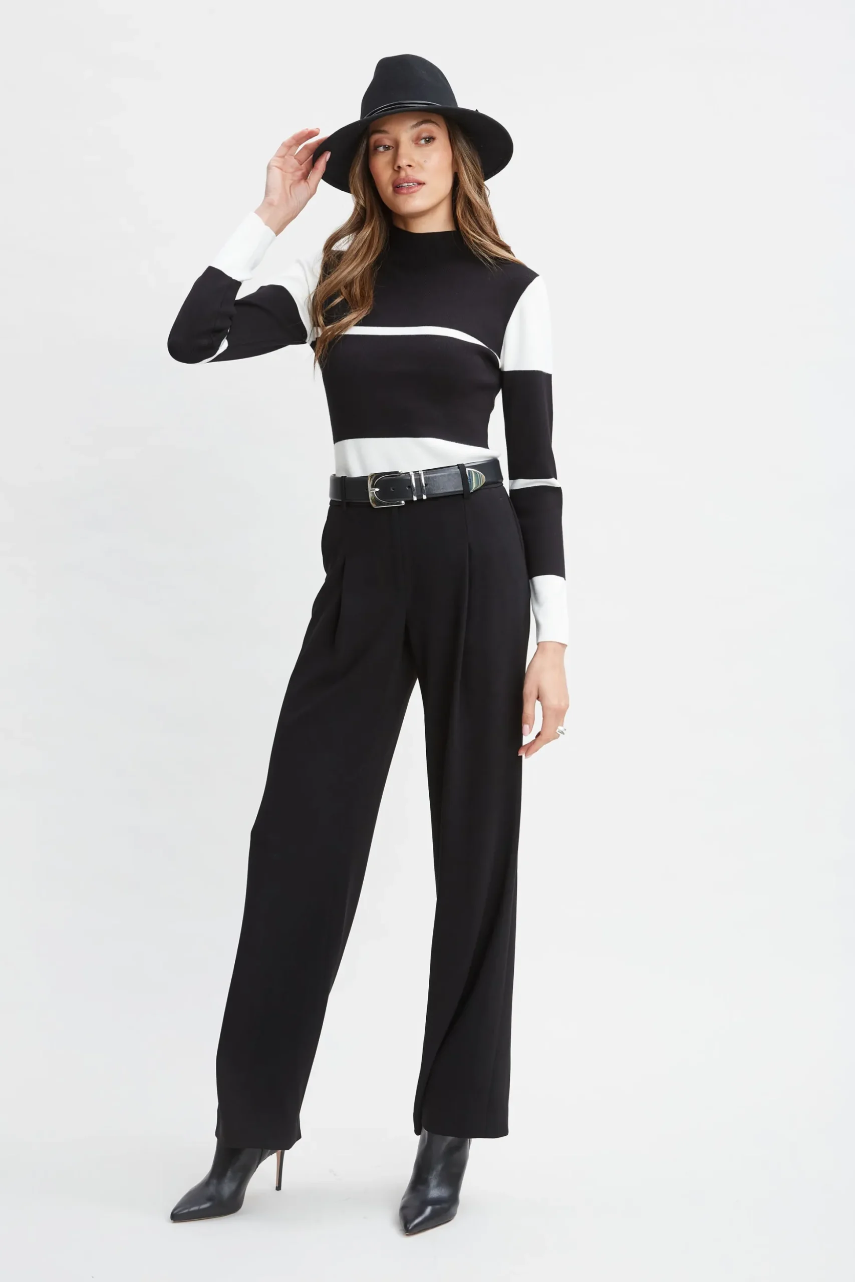 Elie Tahari Tops & Sweaters-Stripe Mock Neck Sweater Noir/SkyWhite