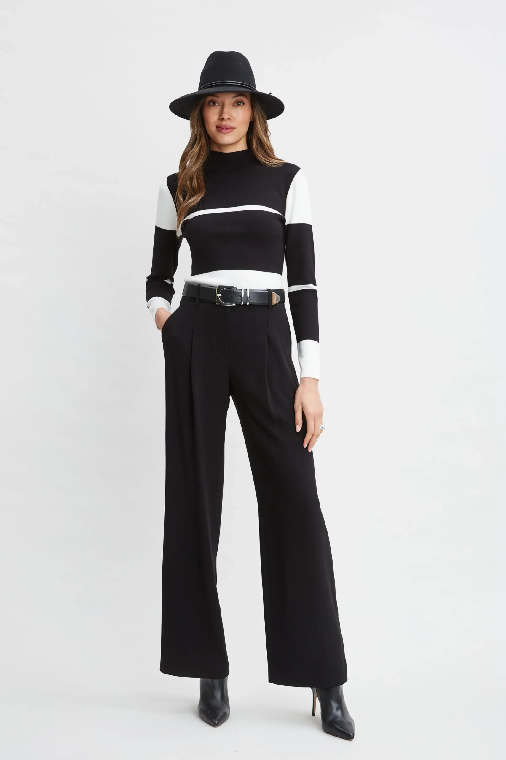 Elie Tahari Tops & Sweaters-Stripe Mock Neck Sweater Noir/SkyWhite