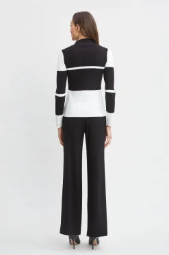 Elie Tahari Tops & Sweaters-Stripe Mock Neck Sweater Noir/SkyWhite
