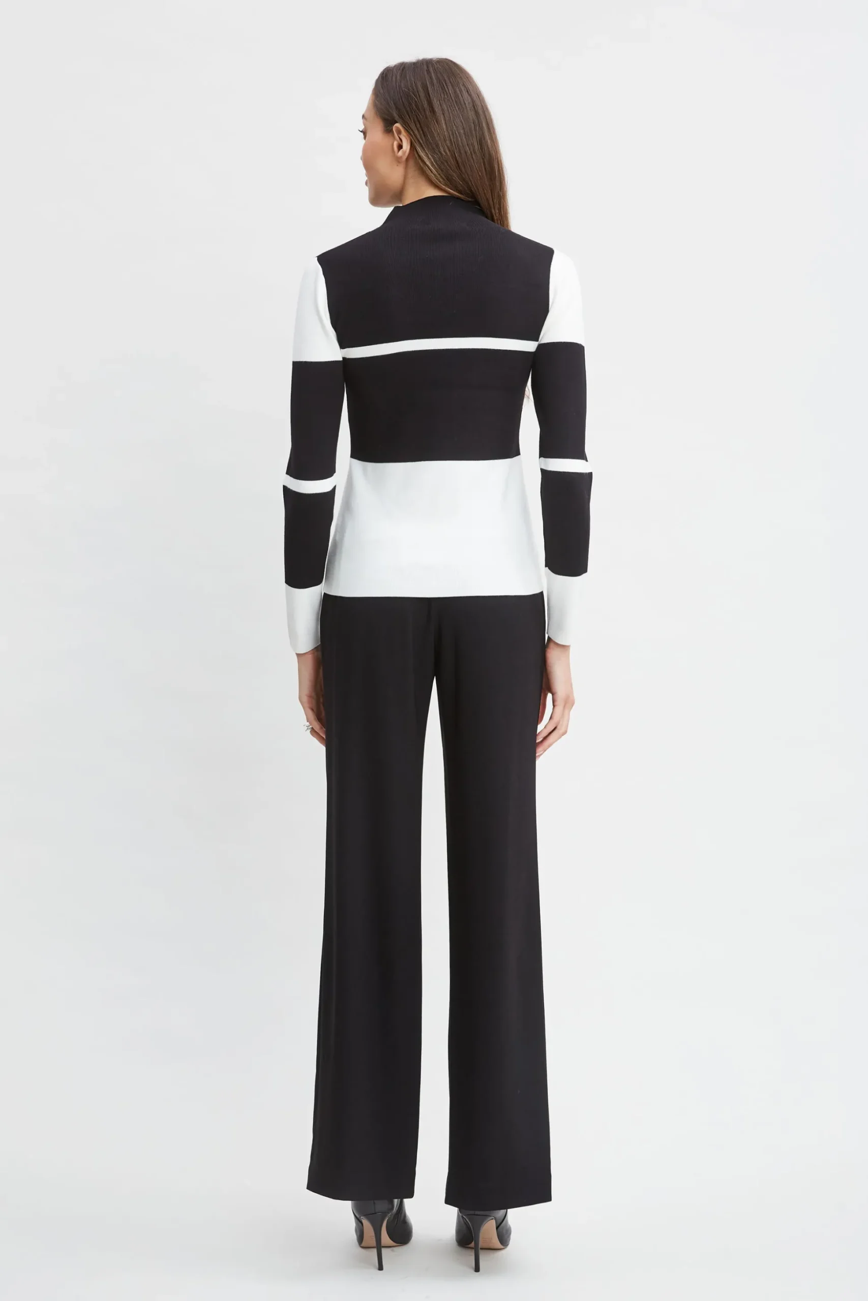 Elie Tahari Tops & Sweaters-Stripe Mock Neck Sweater Noir/SkyWhite