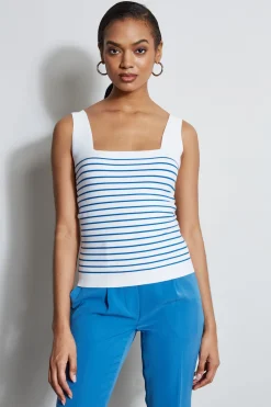Elie Tahari Tops & Sweaters-Stripe Square Neck Sweater SKYWHITE/BLUEARCH