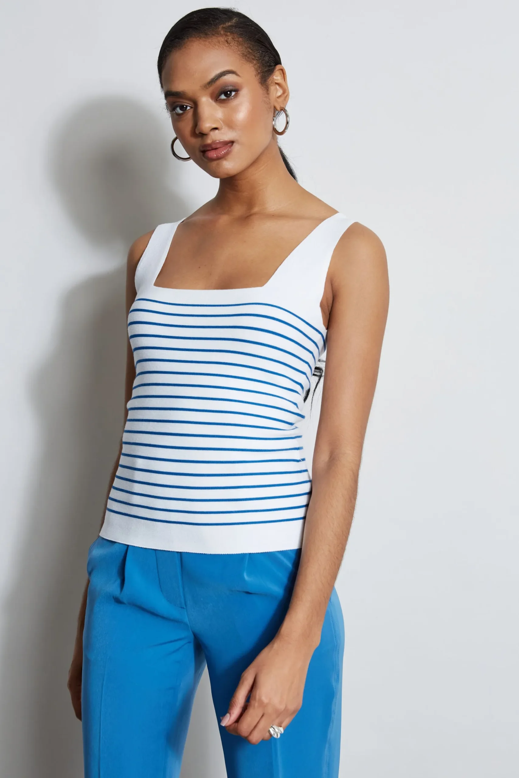 Elie Tahari Tops & Sweaters-Stripe Square Neck Sweater SKYWHITE/BLUEARCH