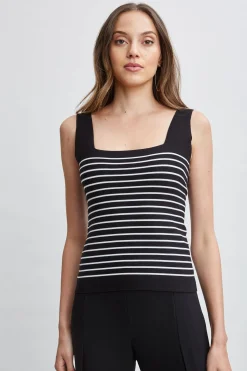 Elie Tahari Tops & Sweaters-Stripe Square Neck Sweater Noir/SkyWhite
