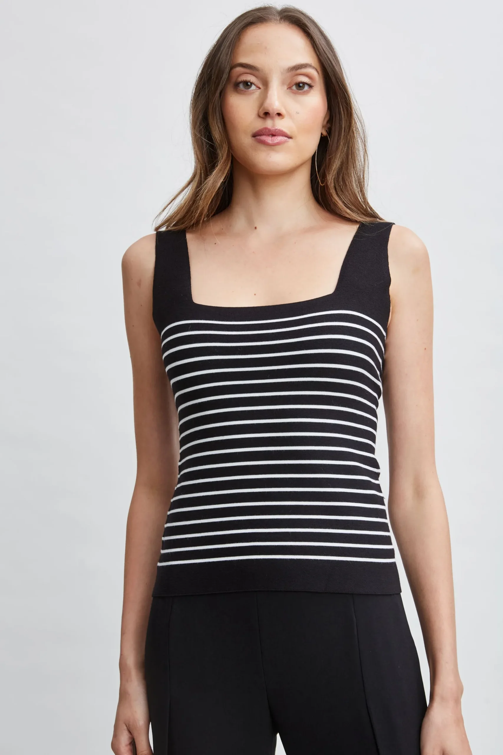 Elie Tahari Tops & Sweaters-Stripe Square Neck Sweater Noir/SkyWhite
