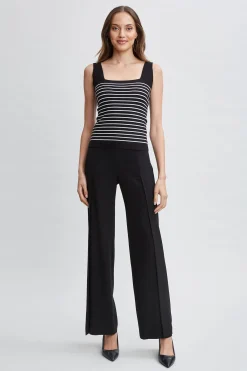 Elie Tahari Tops & Sweaters-Stripe Square Neck Sweater Noir/SkyWhite