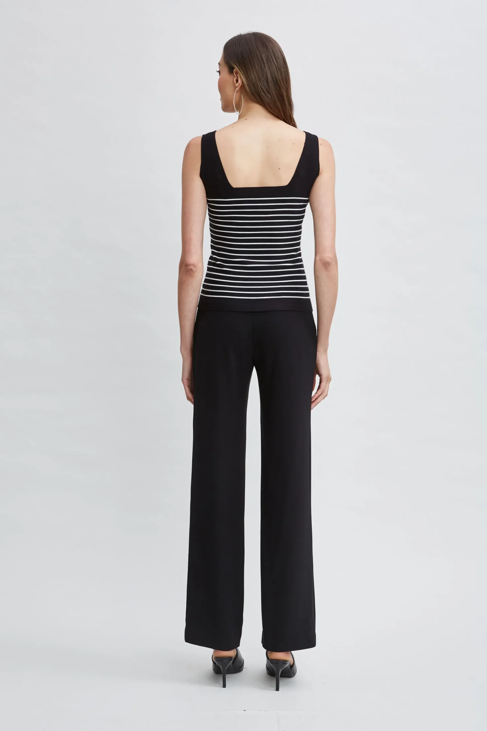 Elie Tahari Tops & Sweaters-Stripe Square Neck Sweater Noir/SkyWhite