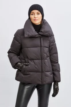 Elie Tahari Coats-Tahari Asymmetric Short Puffer Coat BLACK