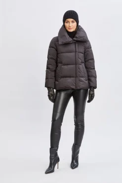 Elie Tahari Coats-Tahari Asymmetric Short Puffer Coat BLACK