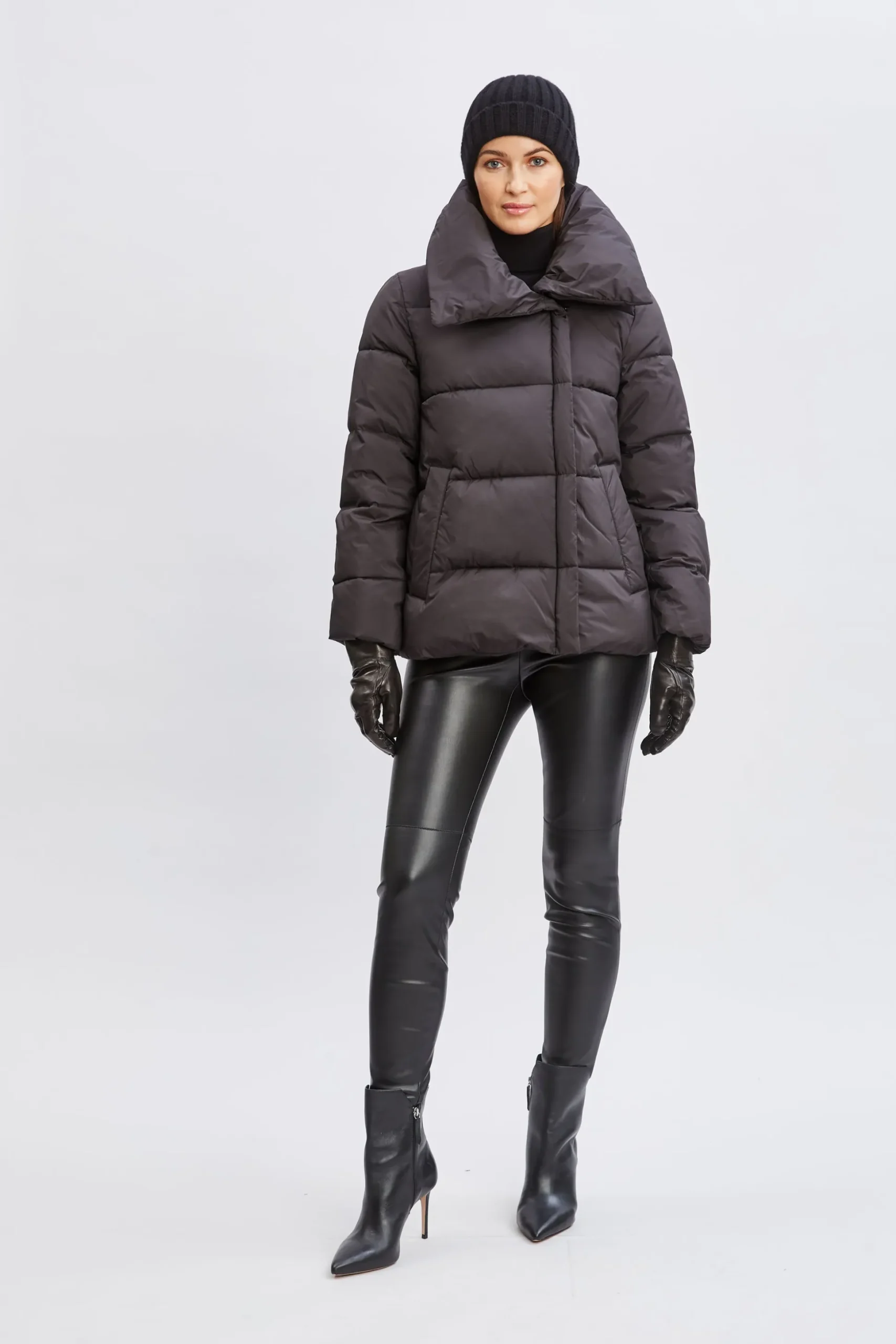 Elie Tahari Coats-Tahari Asymmetric Short Puffer Coat BLACK