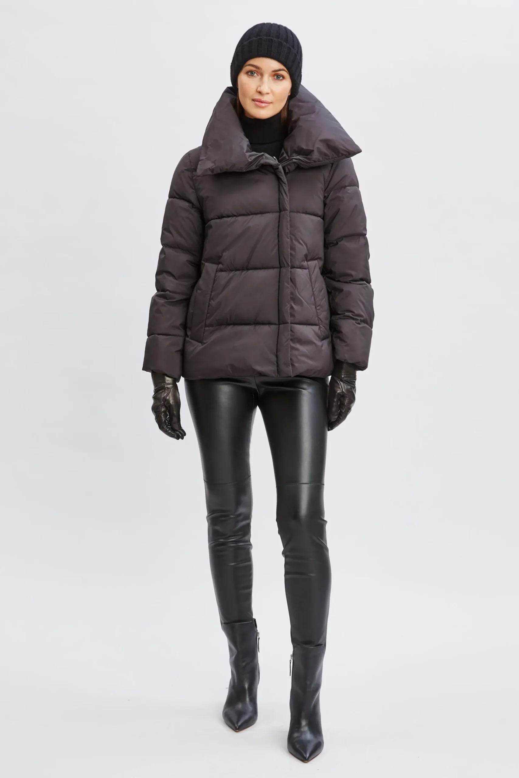 Elie Tahari Coats-Tahari Asymmetric Short Puffer Coat BLACK