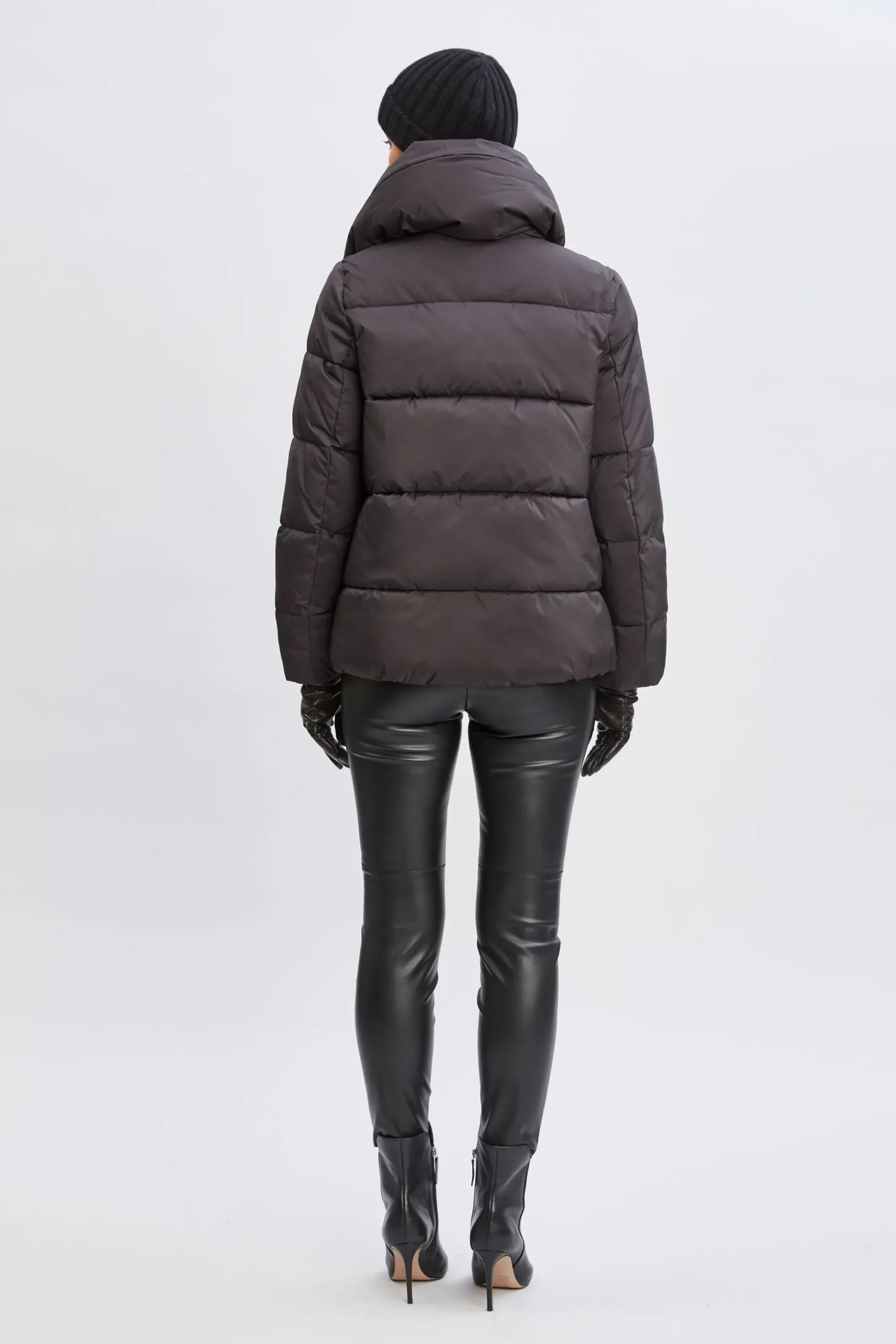 Elie Tahari Coats-Tahari Asymmetric Short Puffer Coat BLACK