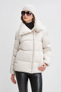 Elie Tahari Coats-Tahari Asymmetric Short Puffer Coat FROST