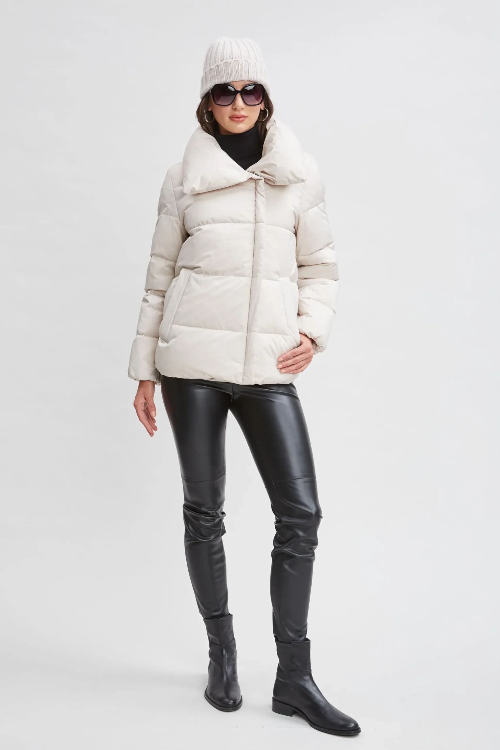 Elie Tahari Coats-Tahari Asymmetric Short Puffer Coat FROST