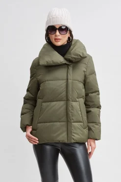 Elie Tahari Coats-Tahari Asymmetric Short Puffer Coat Olive