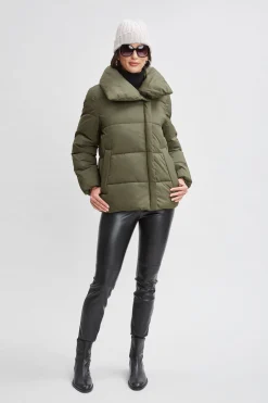 Elie Tahari Coats-Tahari Asymmetric Short Puffer Coat Olive